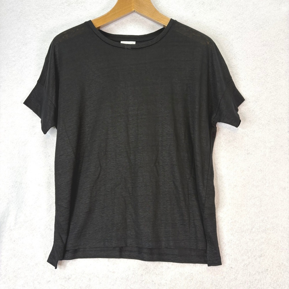 J. Jill Black Love Linen Knit Short Sleeve Tee Womens M Lagenlook Minimalist